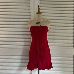 ARMANI EXCHANGE | Red Ruffle & Silk Dress